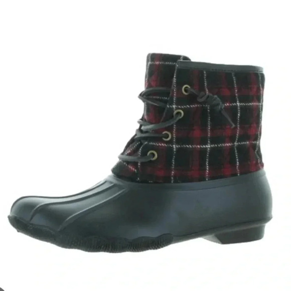 Seven7 Wool Goose Quilted Lace Up Rain Boot Plaid Size 7 - Picture 1 of 11